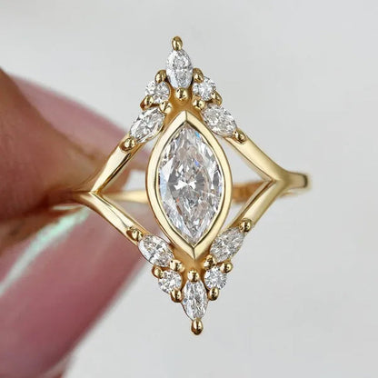 Marquise Diamond Bezel Set Unique Engagement Ring, Vintage Engagement Ring, Marquise Diamond Ring Art Deco , Cluster Diamond Ring, Audrey