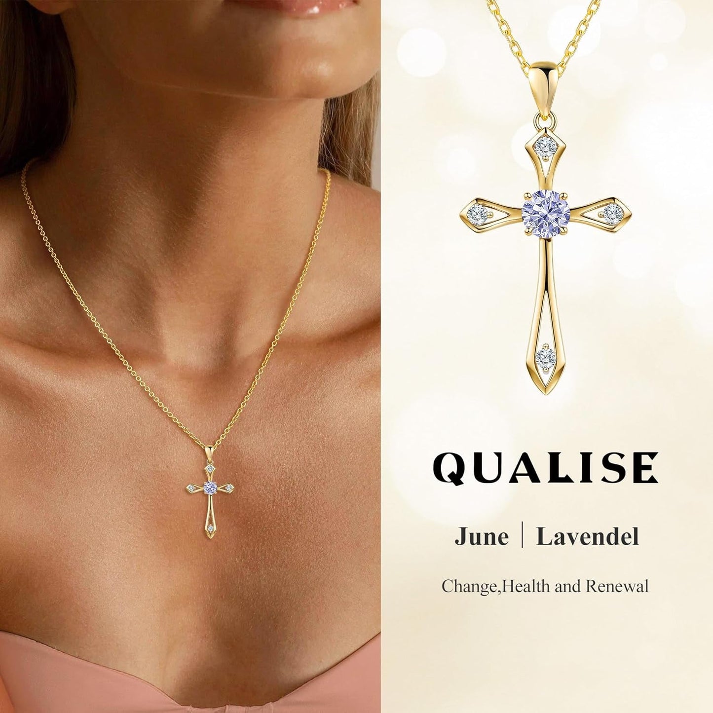 Cross Necklace for Women,925 Sterling Silver Birthstone Necklace with Diamond Faith Religious Birthstone Jewelry Birthday Holiday Gifts for Her/Wife/Mom/Girlfriend