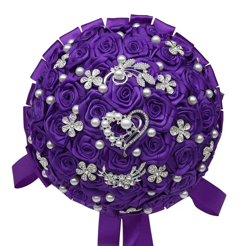 24Cm 10 Styles Can Choose Royal Blue Silver Brooch Wedding Bouquets Silk Rhinestone Artificial Rose Flowers Bridesmaid Mariage Bouquets Wedding Accessories W125