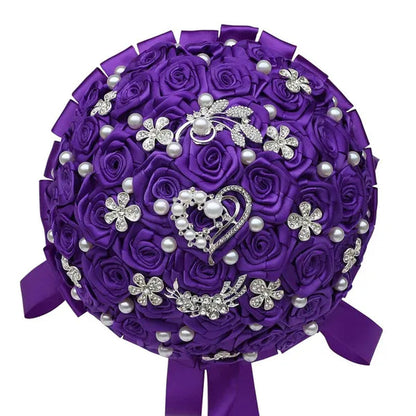 24Cm 10 Styles Can Choose Royal Blue Silver Brooch Wedding Bouquets Silk Rhinestone Artificial Rose Flowers Bridesmaid Mariage Bouquets Wedding Accessories W125