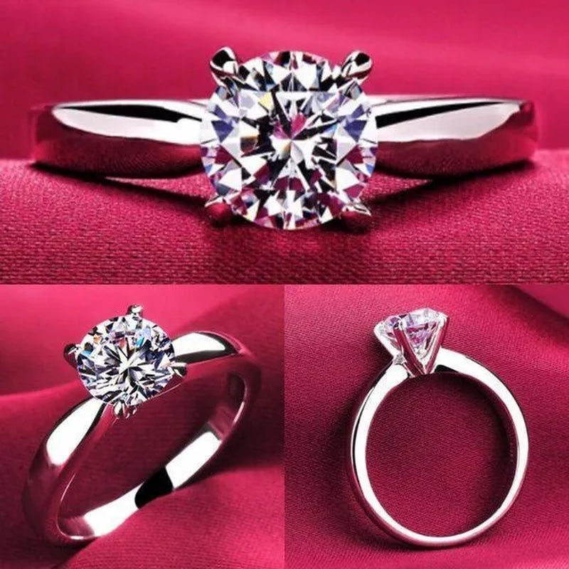 14K White Gold Rings for Women 2.0Ct round Cut Zirconia Diamond Solitaire Ring Wedding Band Engagement Bridal - WORLD TIME VISITS