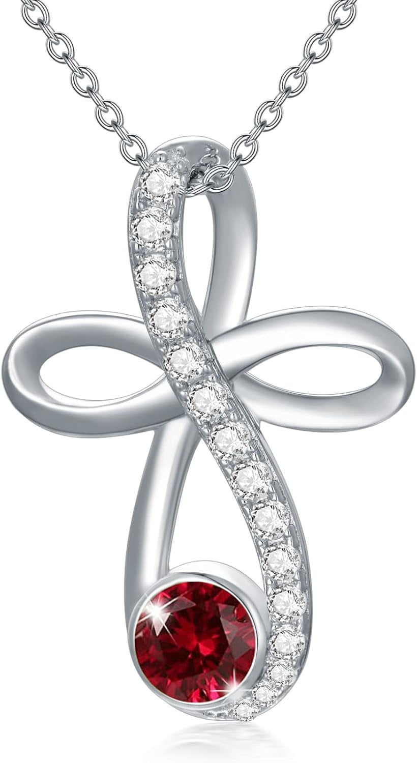 Infinity Cross Knot Necklace S925 Sterling Silver Birthstone Jewelry Pendant Necklaces Gifts for Women Mom Girls