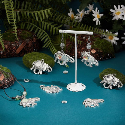40Pcs Elephant Pendant Trays, 20Pcs Animal Photo Charms Blank Bezel with 20Pcs Transparent Glass Cabochon Dome Tiles Memorial Photo Pendant for Seaside Wedding Graduation Jewelry Making