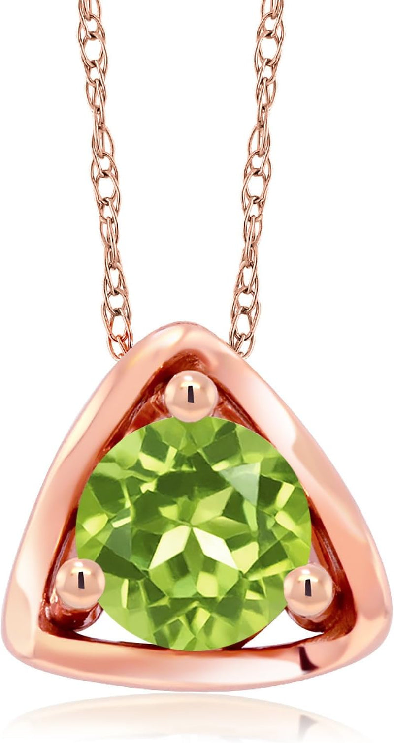 10K Rose Gold Green Peridot Pendant Necklace for Women (0.50 Cttw, Gemstone Birthstone, round 5MM, with 18 Inch Chain)