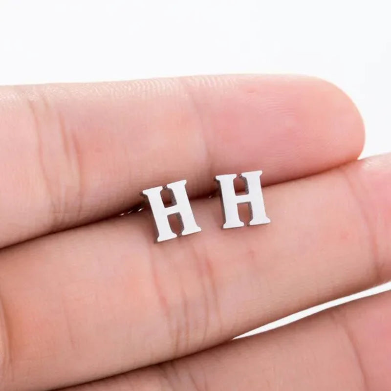 Fashion Stainless Steel Alphabet Stud Earring Lovely Tiny A-Z Letter Earrings Cute Simple Jewelry for Women Men Girls Gift