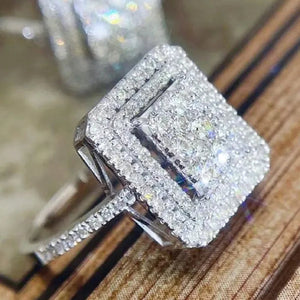 High Quality Micro Pave Cubic Zirconia Square Ring for Women Engagement Wedding Ring Jewelry Gift