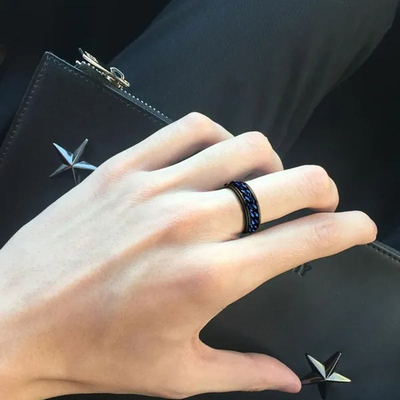 Fashion Punk Stainless Steel 8mm Rings for Men Chain Rings Biker Grooved Edge, Size 6-12 - WORLD TIME VISITS