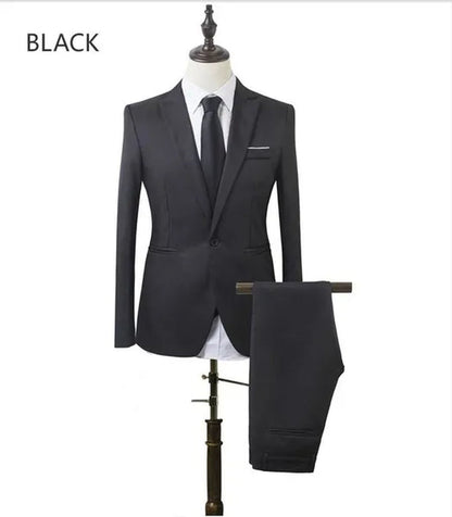 2 Pieces Blazer Men New High Quality Business Formal Wear Men Suits One Button Slim Fit Suit Men Blazer Set Blue Hot Sale Wedding Suit