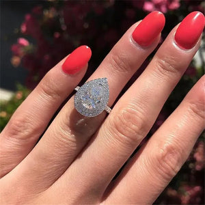 Luxurious 3.76CT Pear Cut Moissanite White Sapphire Lab Diamond Ring Sparkling Women Silver Plated Gemstone Rings Proposal Bride Engagement Wedding Rings Fashion Jewelry Accessories Anniversary Gift