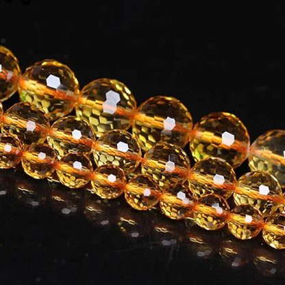 8-12Mm round Faceted Yellow Citrines Quartzs Beads Gem Stone DIY Loose Beads for Jewelry Making Beads Bracelets 15'' Accessories