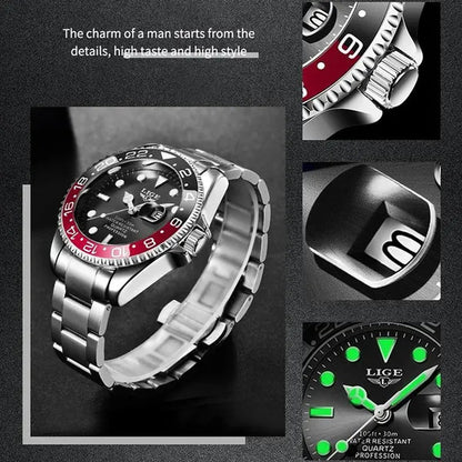 LIGE Military Men's Watch Stainless Steel Band Date Mens Business Male Watches Waterproof Luxuries Men Wrist Watches for Men