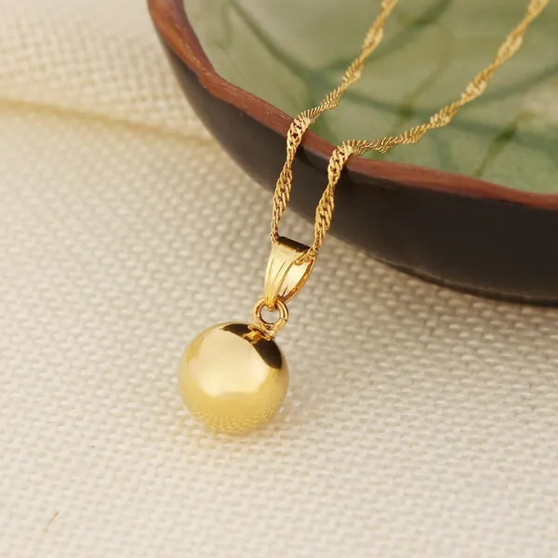 Ball Round Pendant Necklace Ball Round Earrings Jewelry 24K Gold Women Best Party Fine Jewelry