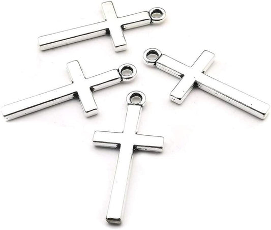 100Pcs 13X27Mm Silver Small Cross Charms Pendants Beads for Jewelry Making Crafting Findings Accessory for DIY Necklace Bracelet (7916)