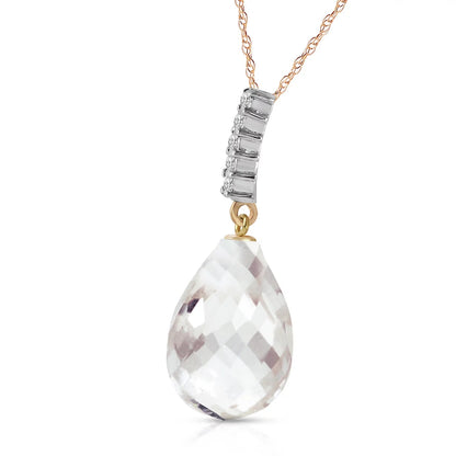 14K 20" Yellow Gold Necklace with Diamond and Briolette Drop White Topaz
