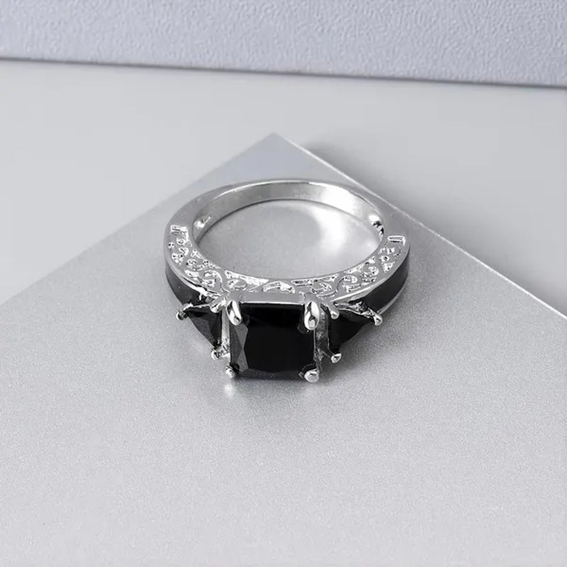 Women's Fashion 925 Silver Plated Princess Cut Black Sapphire CZ Wedding Ring Party Jewelry Gifts Size 5-11 (Choice Color and Size )