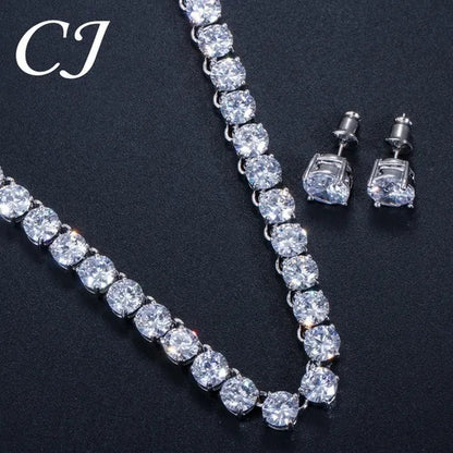 CANDICE Hot Sale White Gold Plated round CZ Stone Classic Women Wedding Necklace & Earrings Jewelry Set
