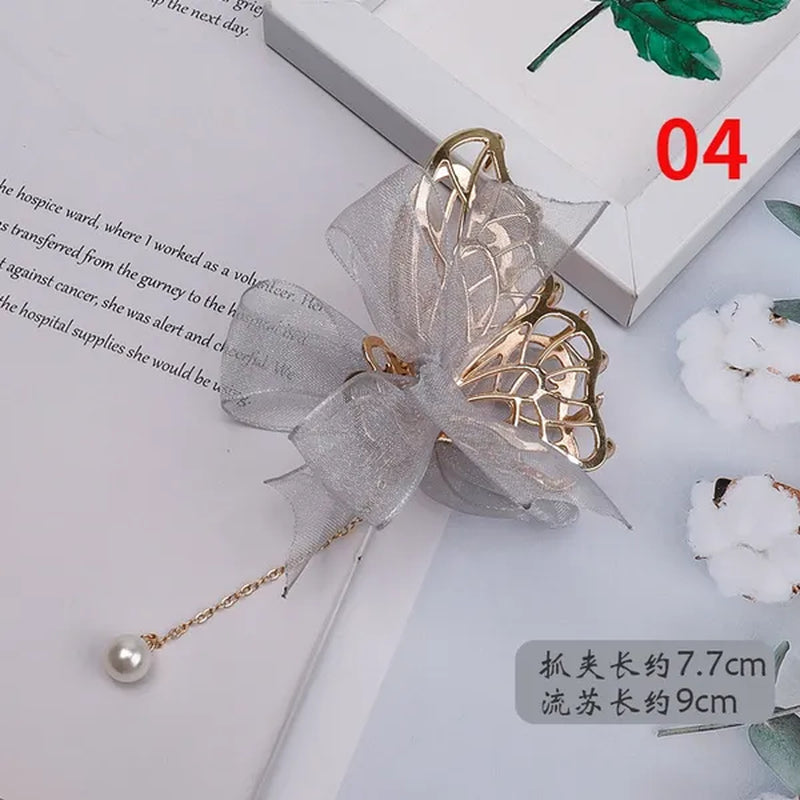 Bow Ribbon Pearl Pendant Tassel Hair Claw Hair Accessories Headdress Metal Grab Clip Hair Clip Shark Clip