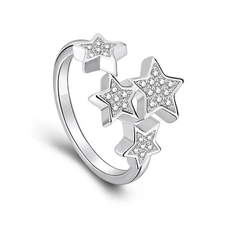 Trendy Women Open Ring Diamond Star Rings For Bridal Wedding Adjustable Rings