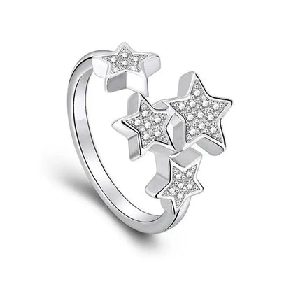 Trendy Women Open Ring Diamond Star Rings For Bridal Wedding Adjustable Rings