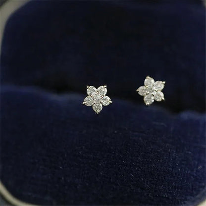 Round Cut Diamond Small Flower Stud Earrings for Women Daily Causal Accessories Girls Birthday Gifts Jewelry