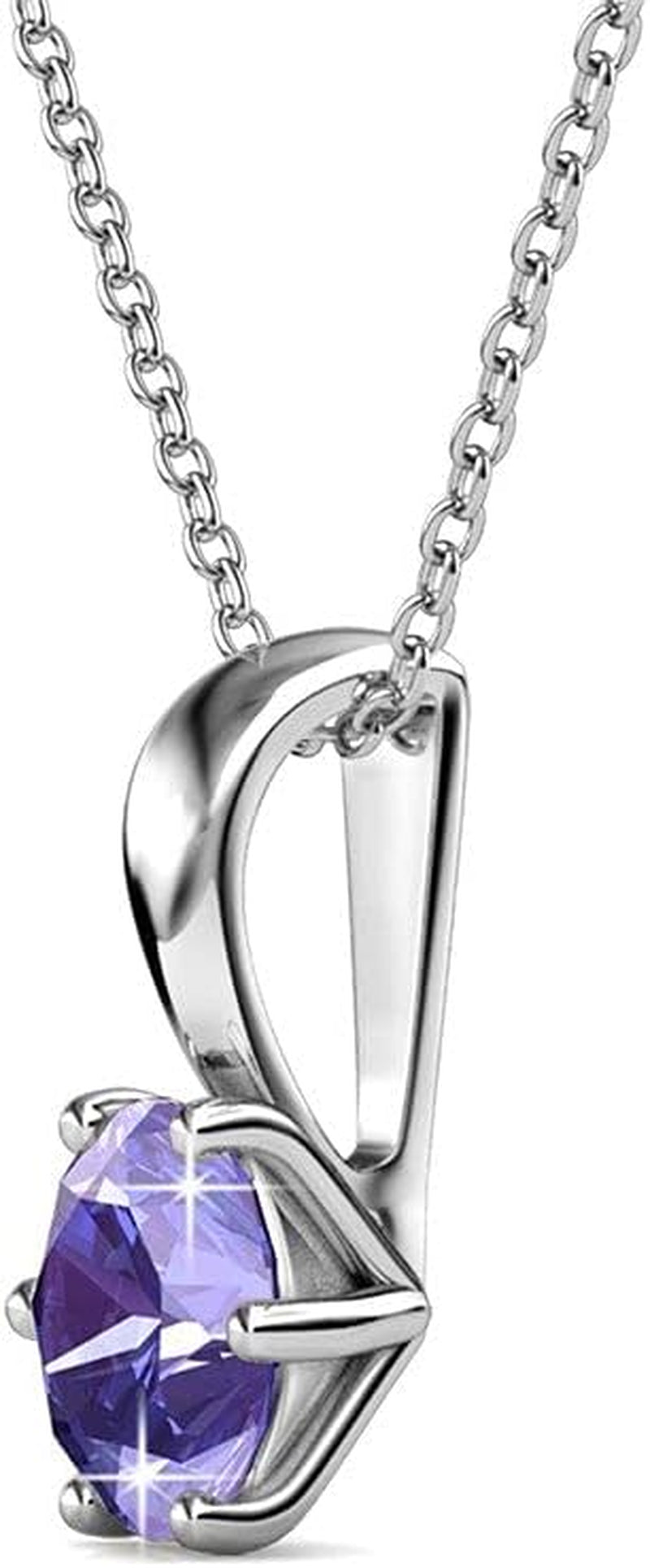 18K White Gold Plated Birthstone Necklaces for Women, Silver Necklace for Women, White Gold Pendant Necklace with round Cut Solitaire Crystals, Fashion Jewelry for Women