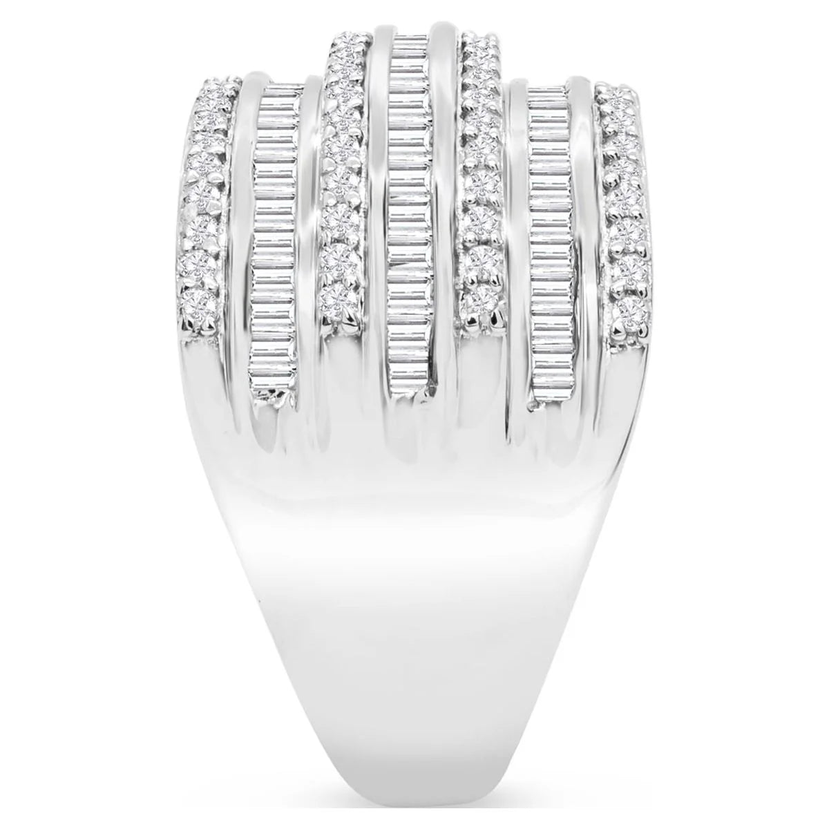 1 Carat Baguette and round Colorless Diamond Band Ring in Sterling Silver for Women