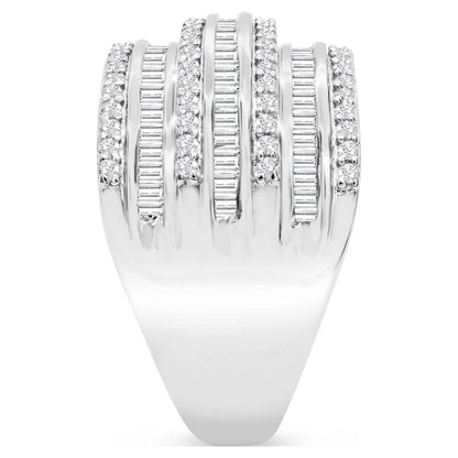1 Carat Baguette and round Colorless Diamond Band Ring in Sterling Silver for Women