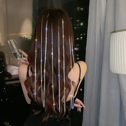 Fashion Flashing Diamond Chain Hairpin Tassel Braided Hair Hairpin for Women Girls
