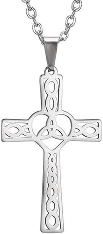 Stainless Steel Celtic Infinity Knot Christian Cross Religious Pendant Necklace