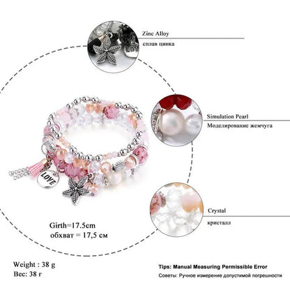 RAVIMOUR 3pcs Set Crystal Bracelets for Women Vintage Star Love Bracelet Female Jewelry Tassel Stone Charms Wristband Gift 2018