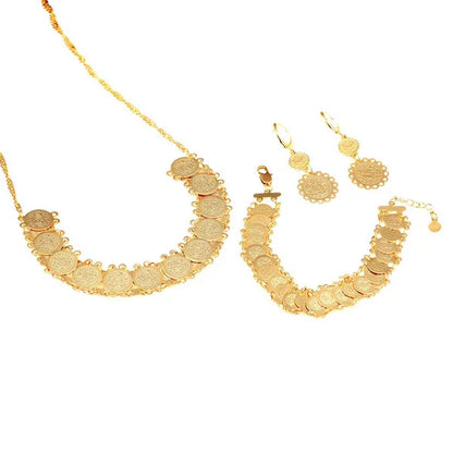 Dubai Gold Plated Jewelry Set For Women African Ethiopian Jewelry Antique Coin Bracelet Earrings Necklace Set