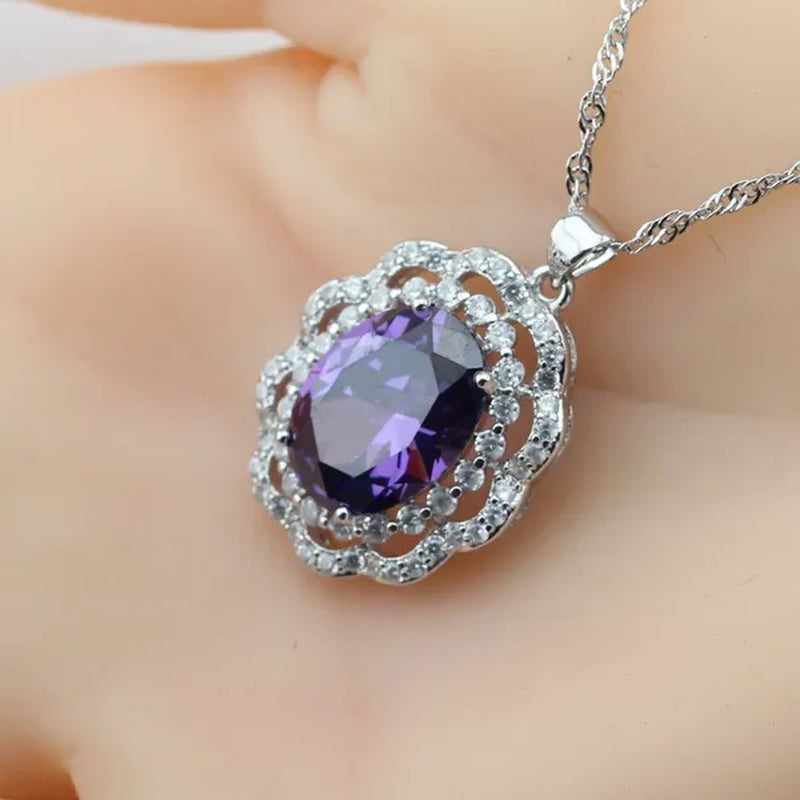 Purple Amethyst Pendant Rings Earrings Bracelet for Women