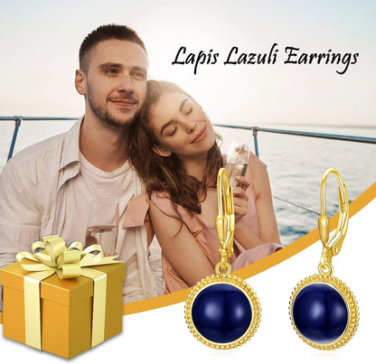 Lapis Lazuli Earrings Sterling Silver Blue Lapis Leverback Earrings for Women Natrual Lapis Gemstone Earrings Lapis Lazuli Jewelry for Women Teens Girls Birthday Gift
