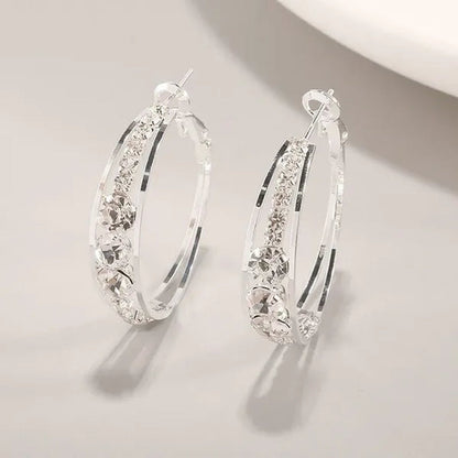 Exquisite Women's 18K Gold Rhinestone Inlaid Big Diamond Hoop Hoop Earrings European and American Fashion Earrings