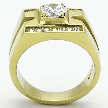 Men's Stainless Steel 14K Gold Ion Plated 1.26 Ct Simulated Diamond Ring Size 8-13