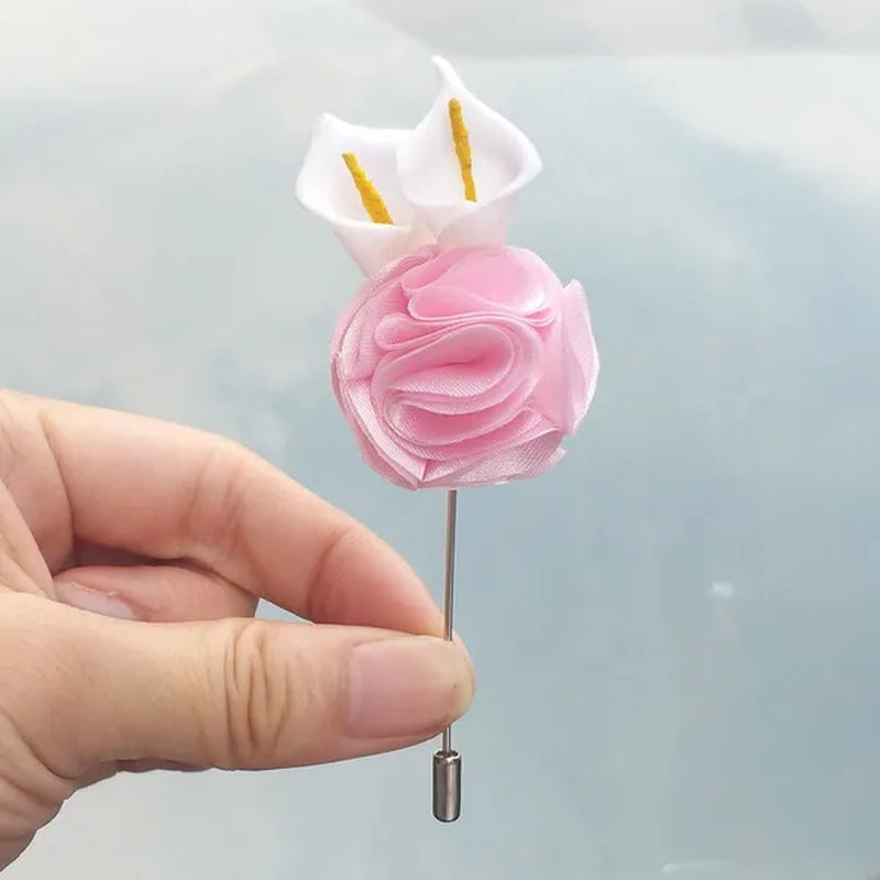 10pcs/lot Handmade Mini Calla Bride Groom Corsage Bridesmaid Sister Dress Flower Boutonniere Men's Suit Brooch Pin Wedding flower