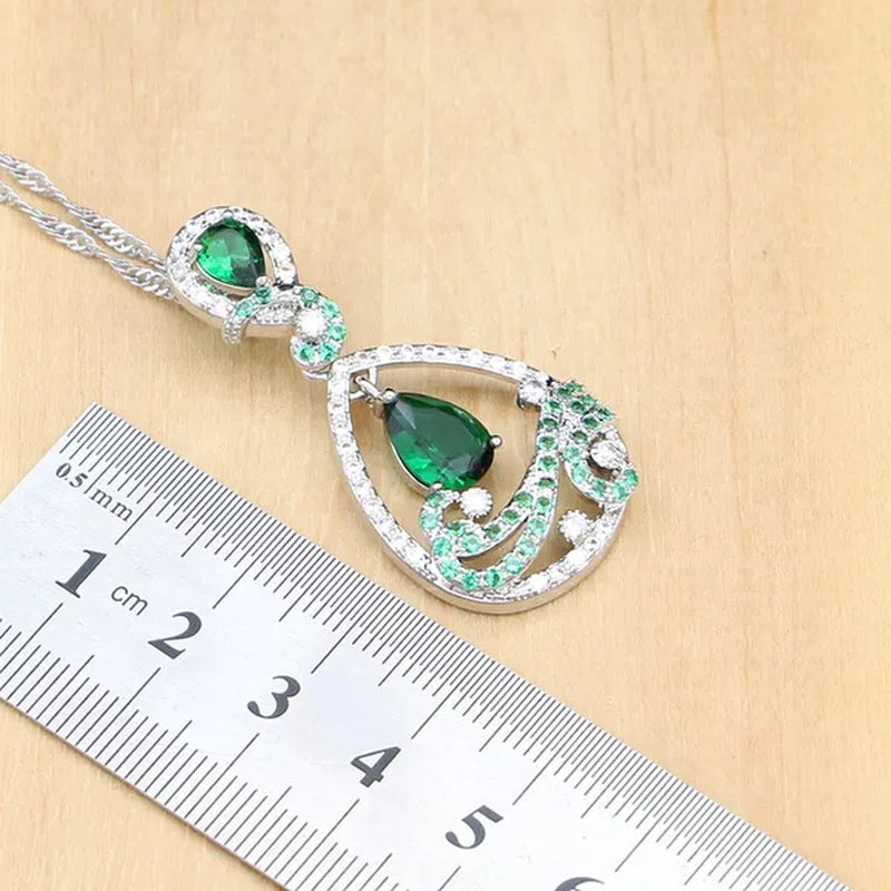 925 Silver Jewelry Sets Black Sapphire White Topaz Decoration For Women Party Earrings/Pendant Necklace Set