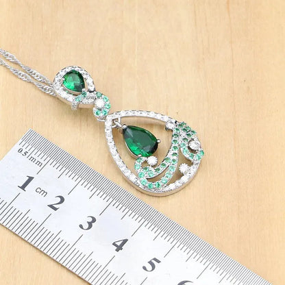 925 Silver Jewelry Sets Black Sapphire White Topaz Decoration For Women Party Earrings/Pendant Necklace Set