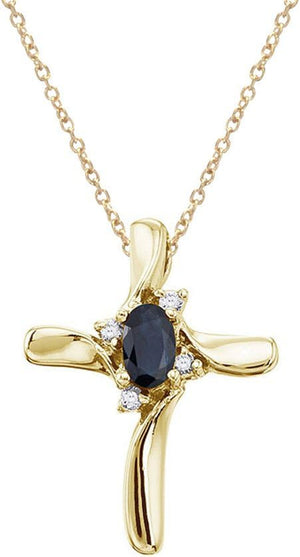 14K Yellow Gold Genuine Birthstone Gemstone and Diamond Cross Pendant (1/4 Cttw.)