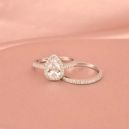 Newshe Halo Pear Shape Solid 925 Sterling Silver Wedding Engagement Rings For Women Water Drop AAAAA  Bridal Set Sz 4-13