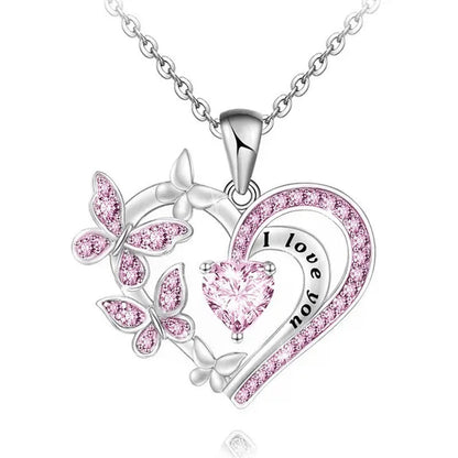 Exquisite Fashion Creative Women's Butterfly Necklace Crystal Butterfly Jewelry Love Pendant Butterfly Necklace Women's Wedding Jewelry Birthday Party Anniversary Gift Jewelry