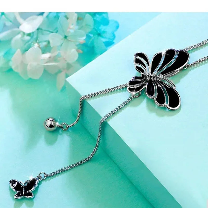 Butterfly Pendant Necklace Sweater Chain Long Tassel Necklace Adjustable Women'S Fashion Jewelry Accessories