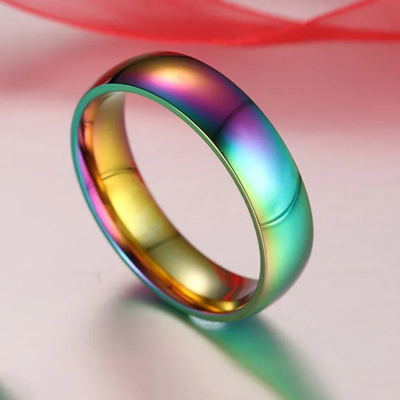 New Fashion Colorful Couple Diamond Ring Simple Glossy Wedding Engagement Titanium Steel Ring Jewelry Size 5-13 - WORLD TIME VISITS