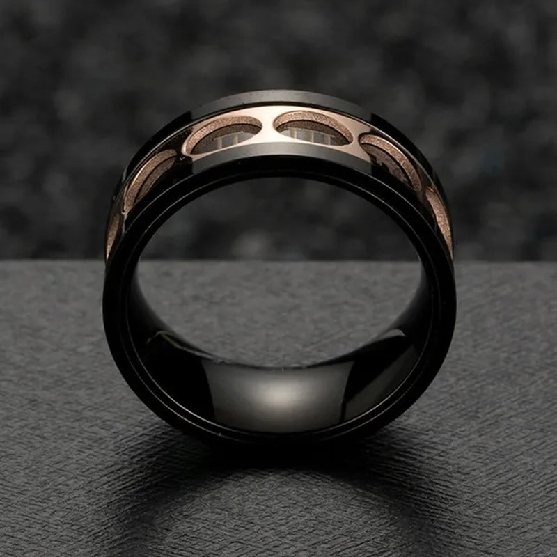 Roman Numerals Rotatable Black Rose Gold Titanium Steel Rotatable Spinner Ring for Men Jewelry Luck Finger Rings Wedding Band