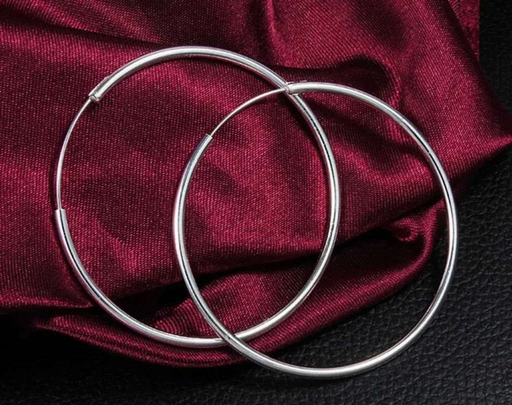 Wholesale 1pcs DIY 925 Sterling Silver Plated Women Fashion Jewelry Beautiful Hoop Earrings 60MM