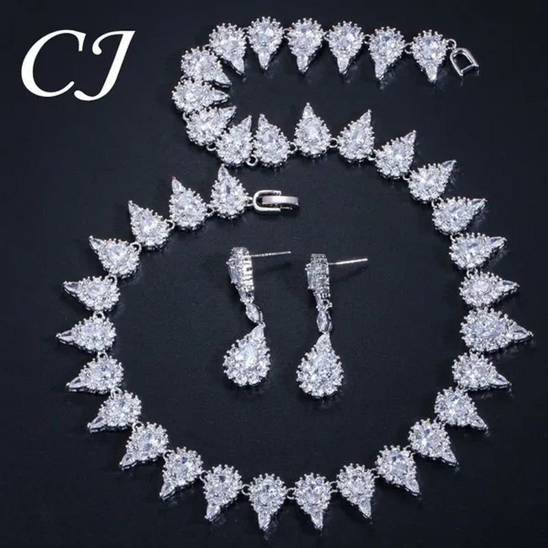 CANDICE Stunning Pave Yellow Citrine Luxury Jewelry Pear Shape CZ Crystal Choker Necklace And Earrings Bride Set for Women Party Wedding Accessories