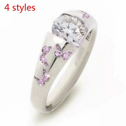 Latest Creative Lady Fashion Fresh Butterfly Ring Elegant Temptation Princess Engagement Wedding Ring Anniversary Gift Birthday Party Jewelry Size US5-11 (6 Colors)