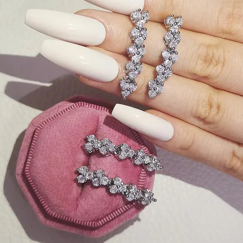 Gorgeous New Retro Silver Designer Engagement Marriage Diamond Bracelet and Long Drop Earrings Jewelry Set for Women Tarnish Free Fine Jewellery Big White CZ Crytstal Jewelry Set (2pcs) Wedding Drop Earrings