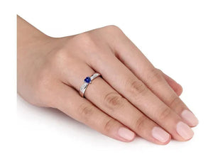 1/4 Carat (Ctw) Lab-Created Blue Sapphire Heart Ring in Sterling Silver with Accent Diamonds