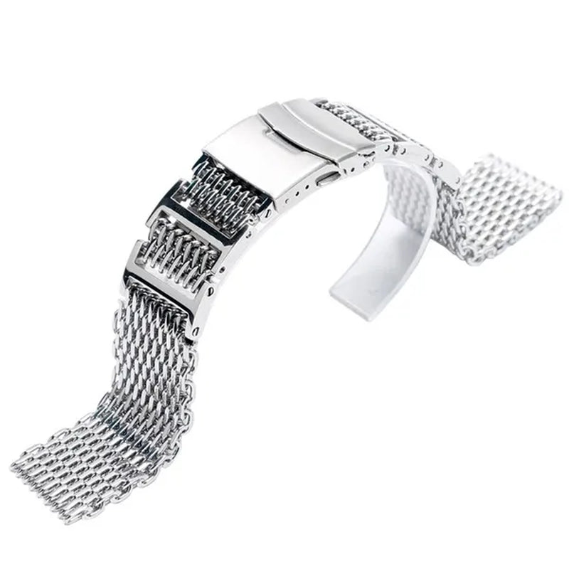 20/22/24mm Silver Stainless Steel Bracelet Shark Mesh Watch Band Men Wrist Strap Bracelet